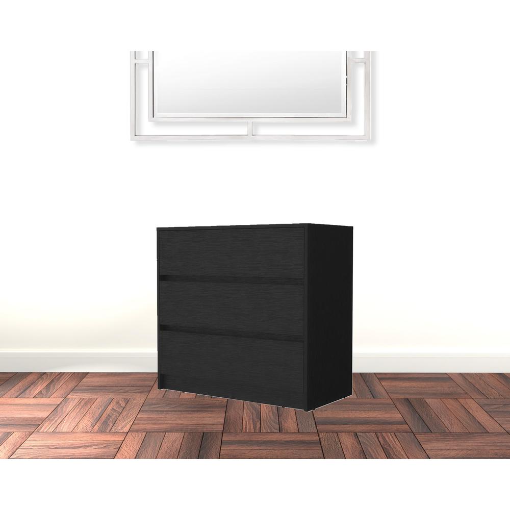 33" Black Manufactured Wood Three Drawer No Handles Dresser. Picture 2