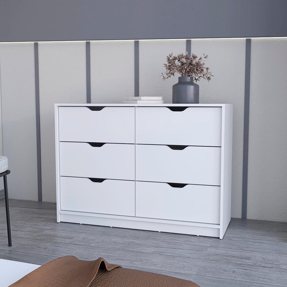 42" White Manufactured Wood Six Drawer Modern Dresser. Picture 5