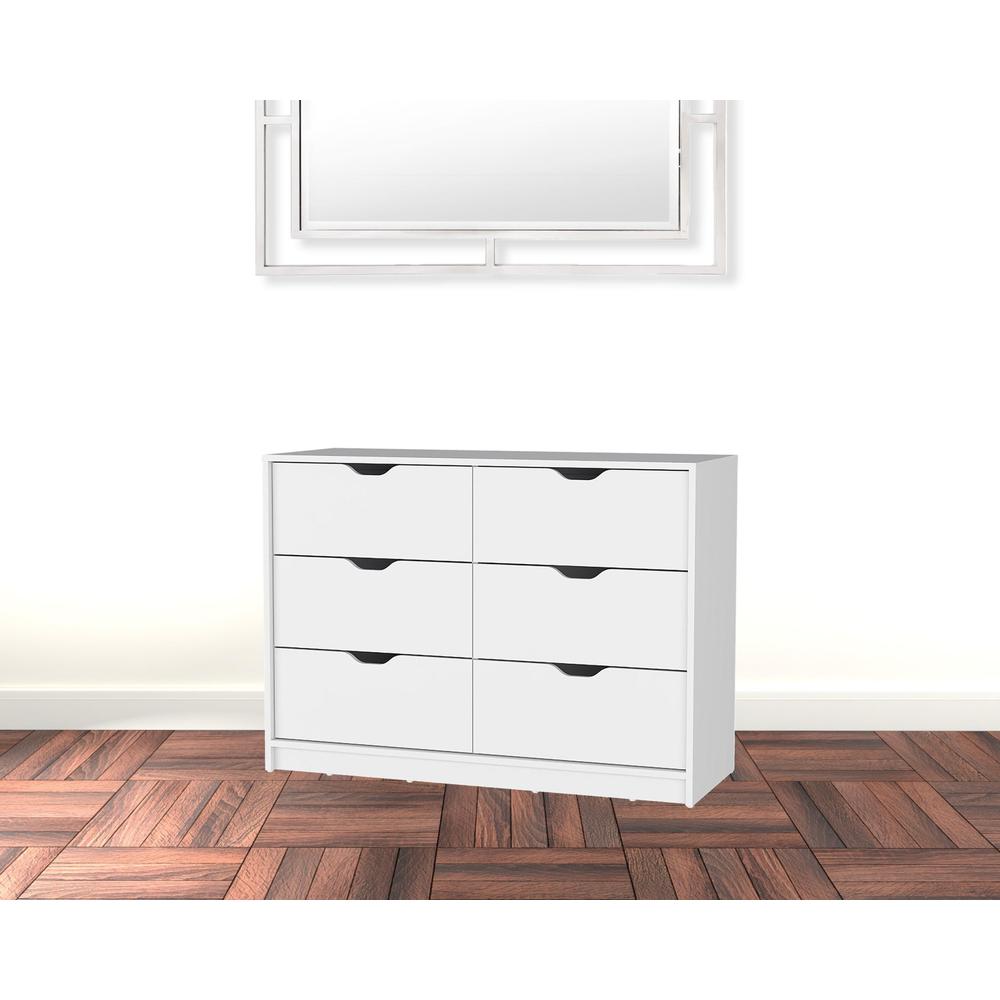 42" White Manufactured Wood Six Drawer Modern Dresser. Picture 3