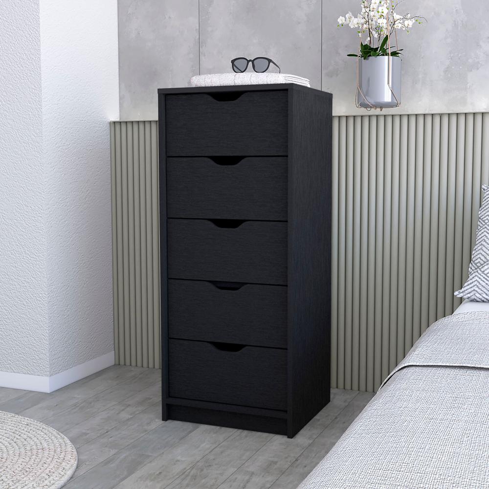 18" Black Manufactured Wood Five Drawer Narrow Dresser. Picture 5