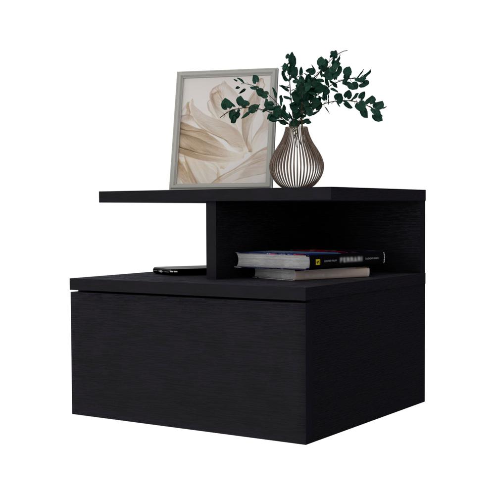 12" Black One Drawer Nightstand With Integrated Tech. Picture 2