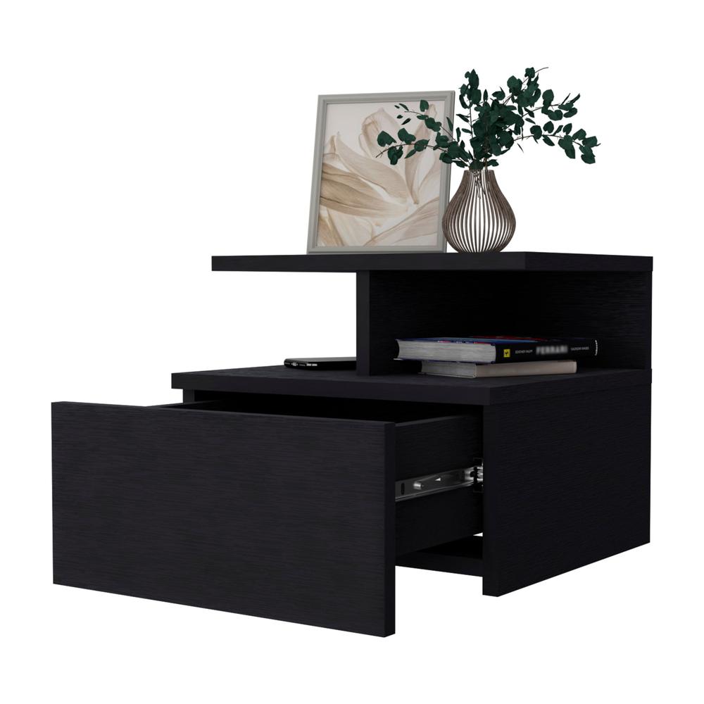 12" Black One Drawer Nightstand With Integrated Tech. Picture 5