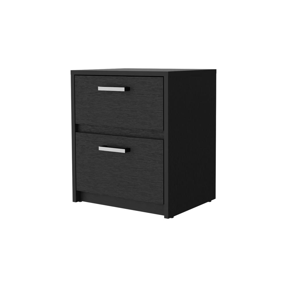 19" Black Two Drawer Nightstand With Integrated Tech. Picture 1