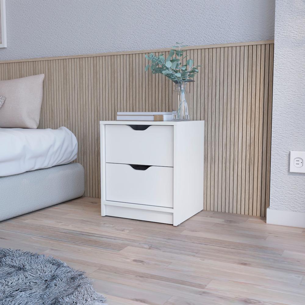 19" White Two Drawer Nightstand With Integrated Tech. Picture 5