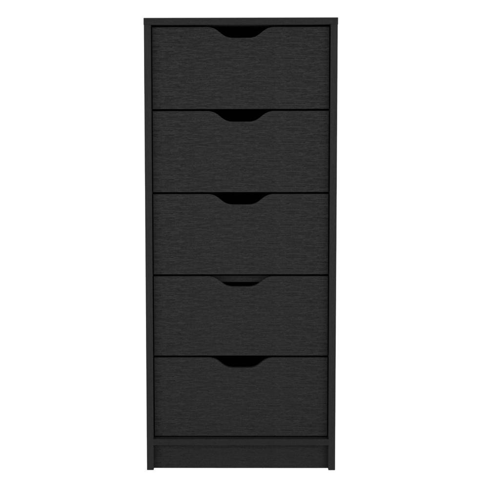 18" Black Charcoal Manufactured Wood Five Drawer Tall and Narrow Dresser. Picture 2
