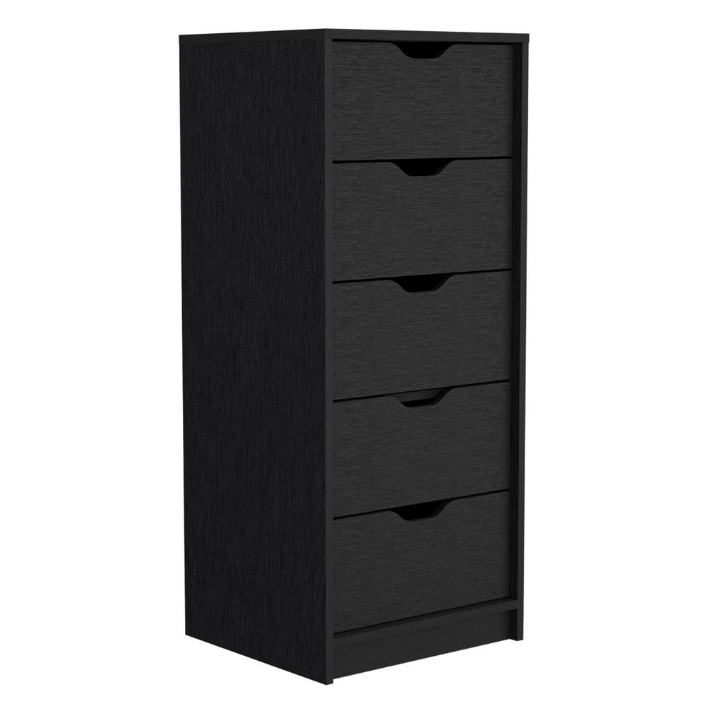 18" Black Charcoal Manufactured Wood Five Drawer Tall and Narrow Dresser. Picture 4