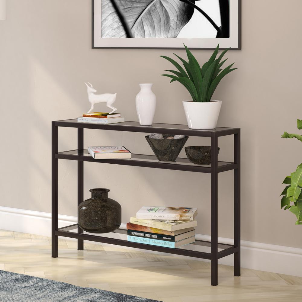 42" Black and Glass Console Table With Storage. Picture 4