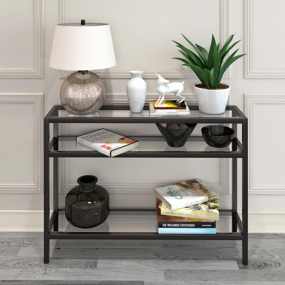 42" Black and Glass Console Table With Storage. Picture 5