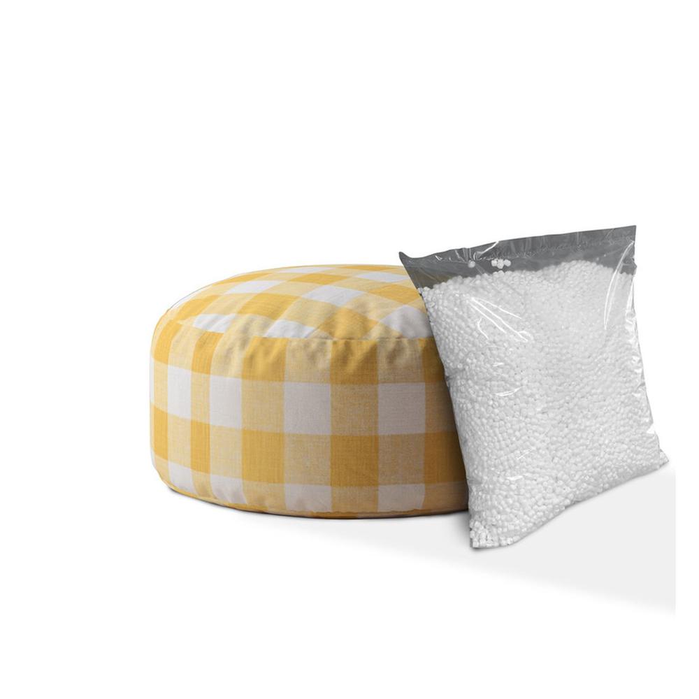 24" Yellow And White Canvas Round Gingham Pouf Ottoman. Picture 2