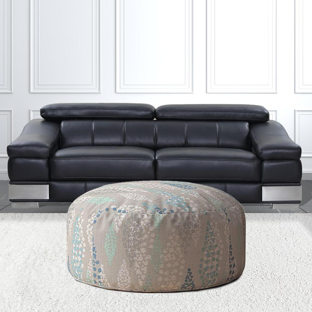 24" Ivory Canvas Round Polka Dots Pouf Ottoman. Picture 2