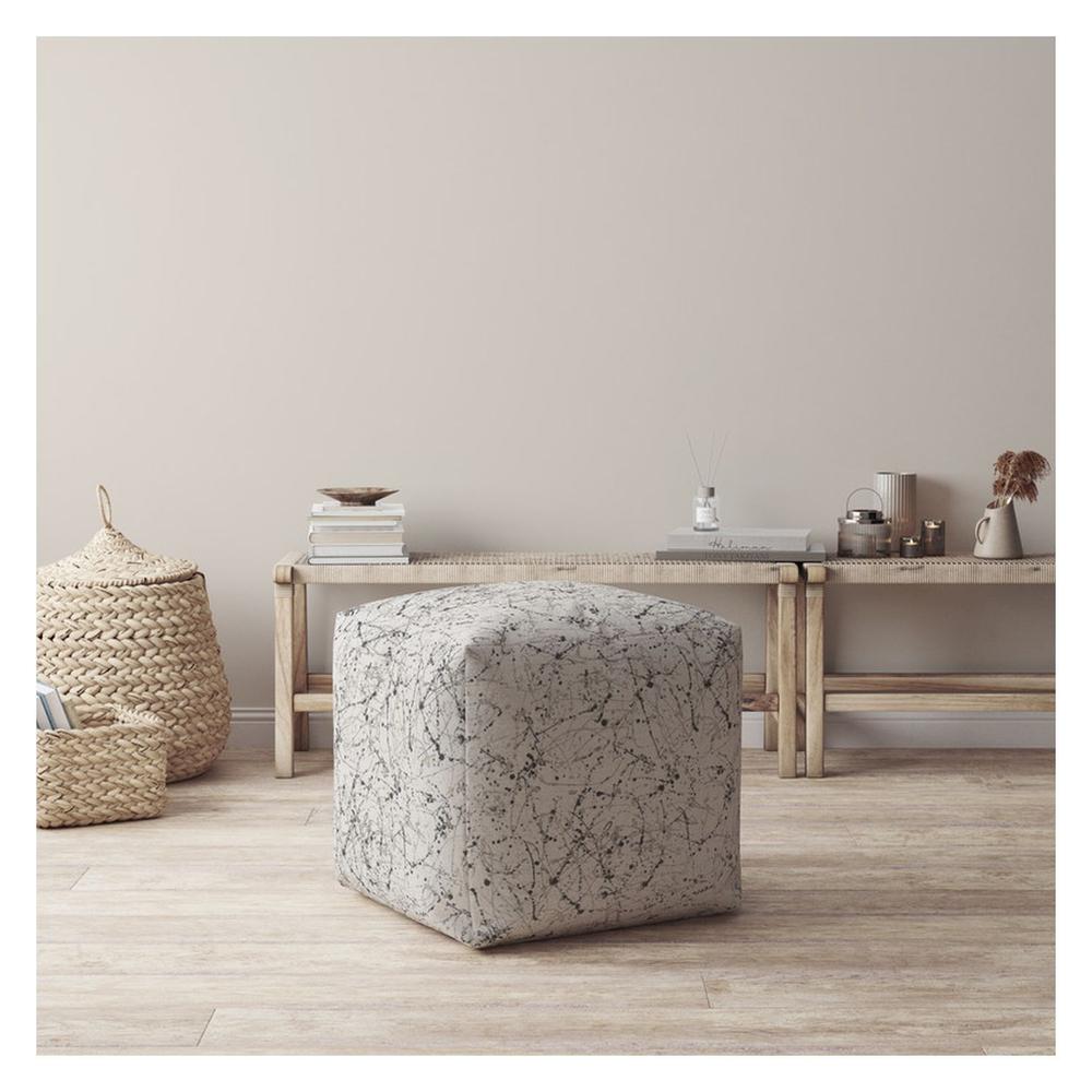 17" Beige Flax Abstract Pouf Ottoman. Picture 4