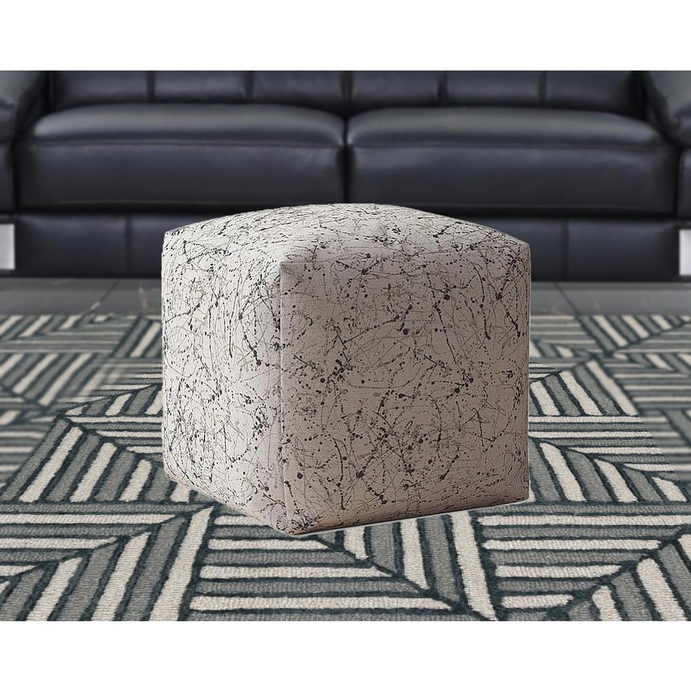 17" Beige Flax Abstract Pouf Ottoman. Picture 2