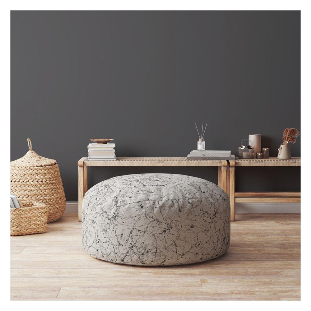 24" Beige Flax Round Abstract Pouf Ottoman. Picture 4