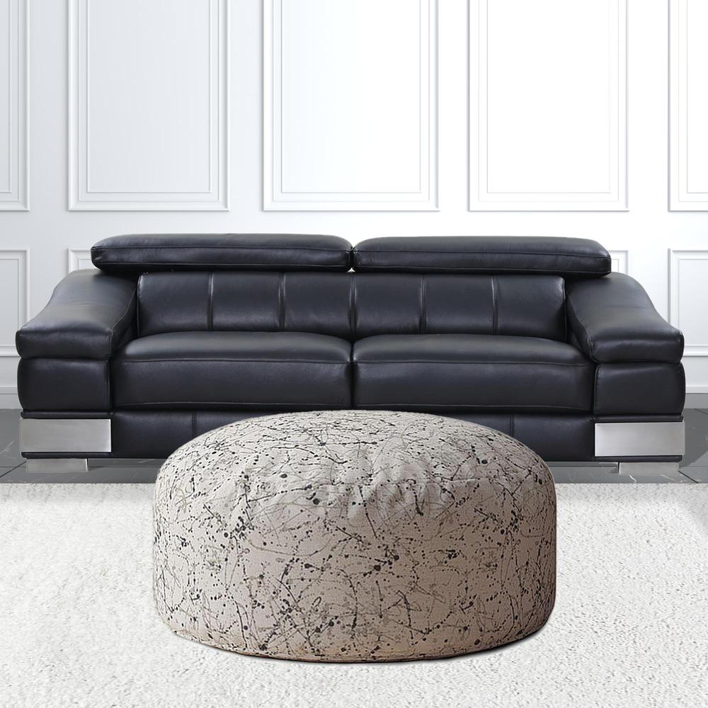 24" Beige Flax Round Abstract Pouf Ottoman. Picture 2