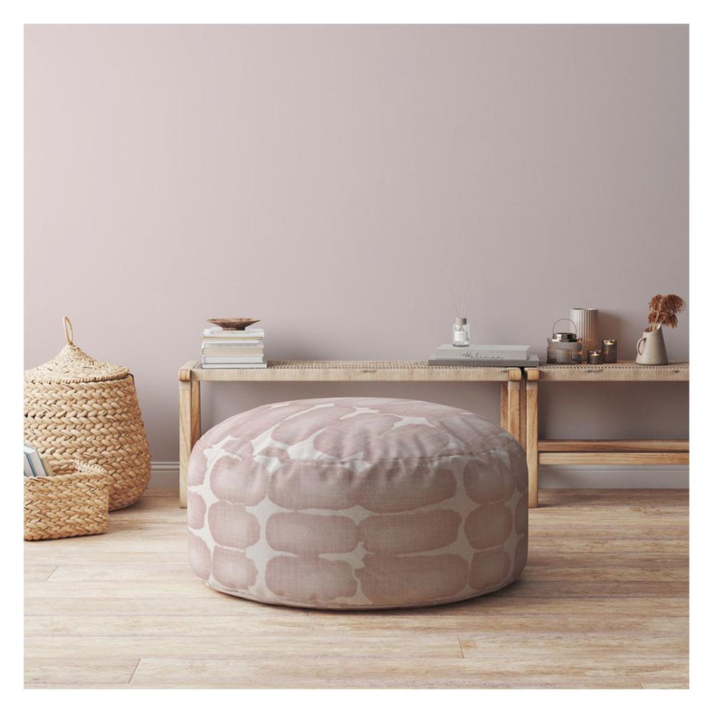 24" Pink And White Canvas Round Abstract Pouf Ottoman. Picture 4