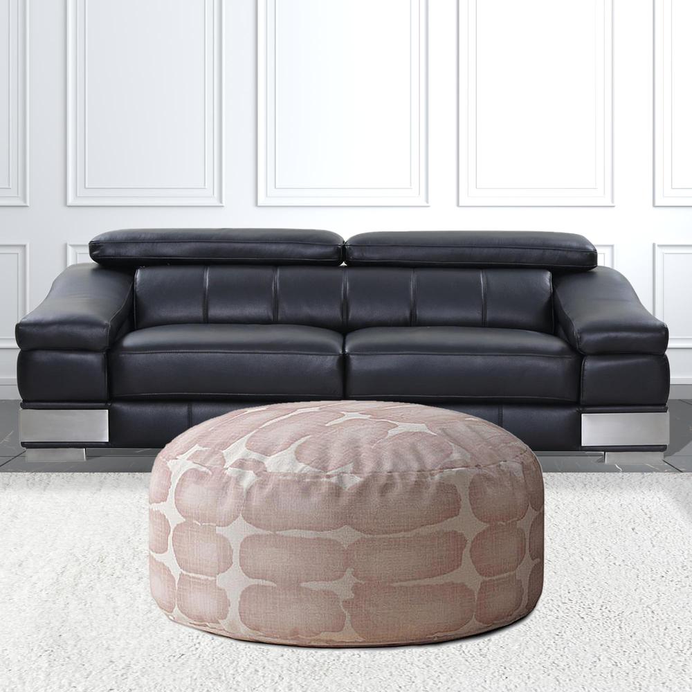 24" Pink And White Canvas Round Abstract Pouf Ottoman. Picture 2
