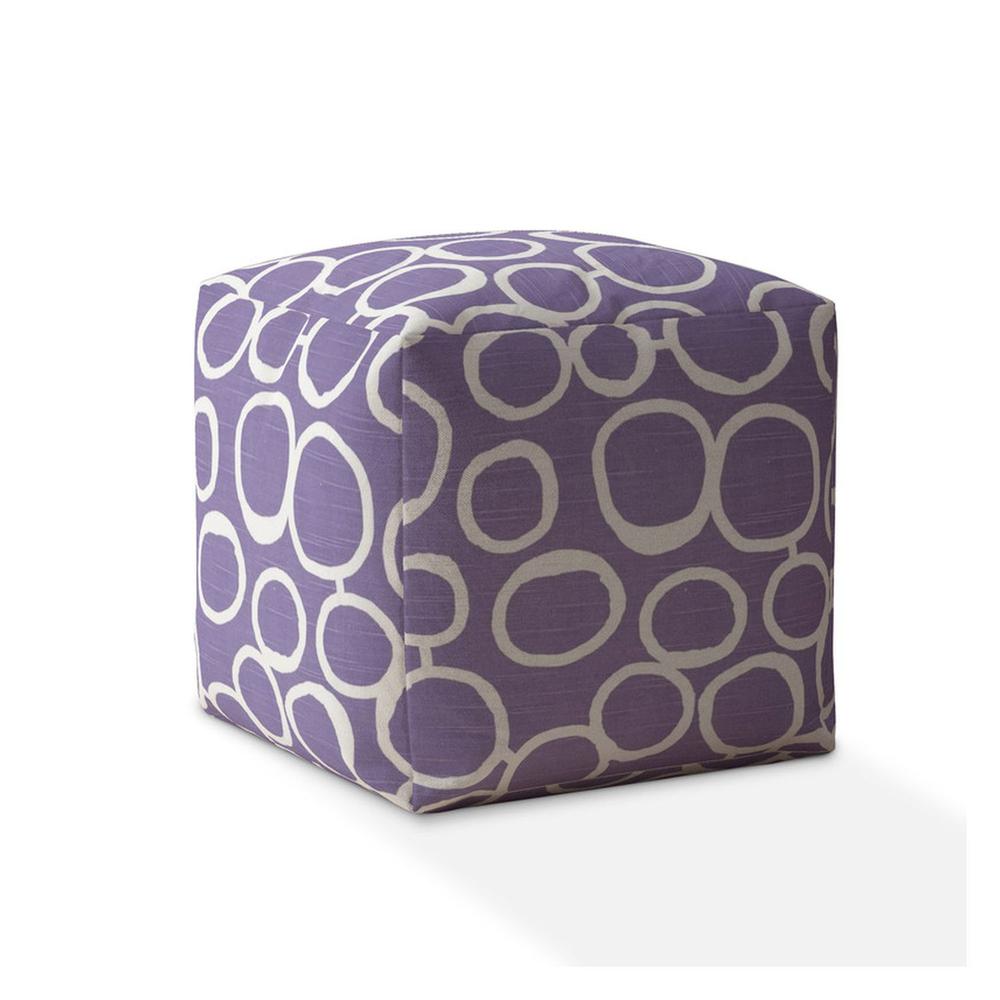 17" Purple And White Cotton Abstract Pouf Ottoman. Picture 1