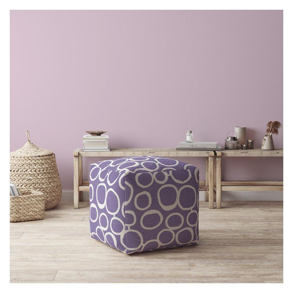 17" Purple And White Cotton Abstract Pouf Ottoman. Picture 4