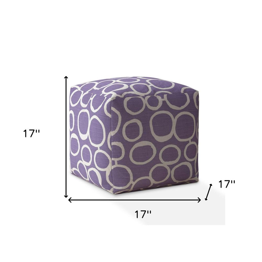 17" Purple And White Cotton Abstract Pouf Ottoman. Picture 5