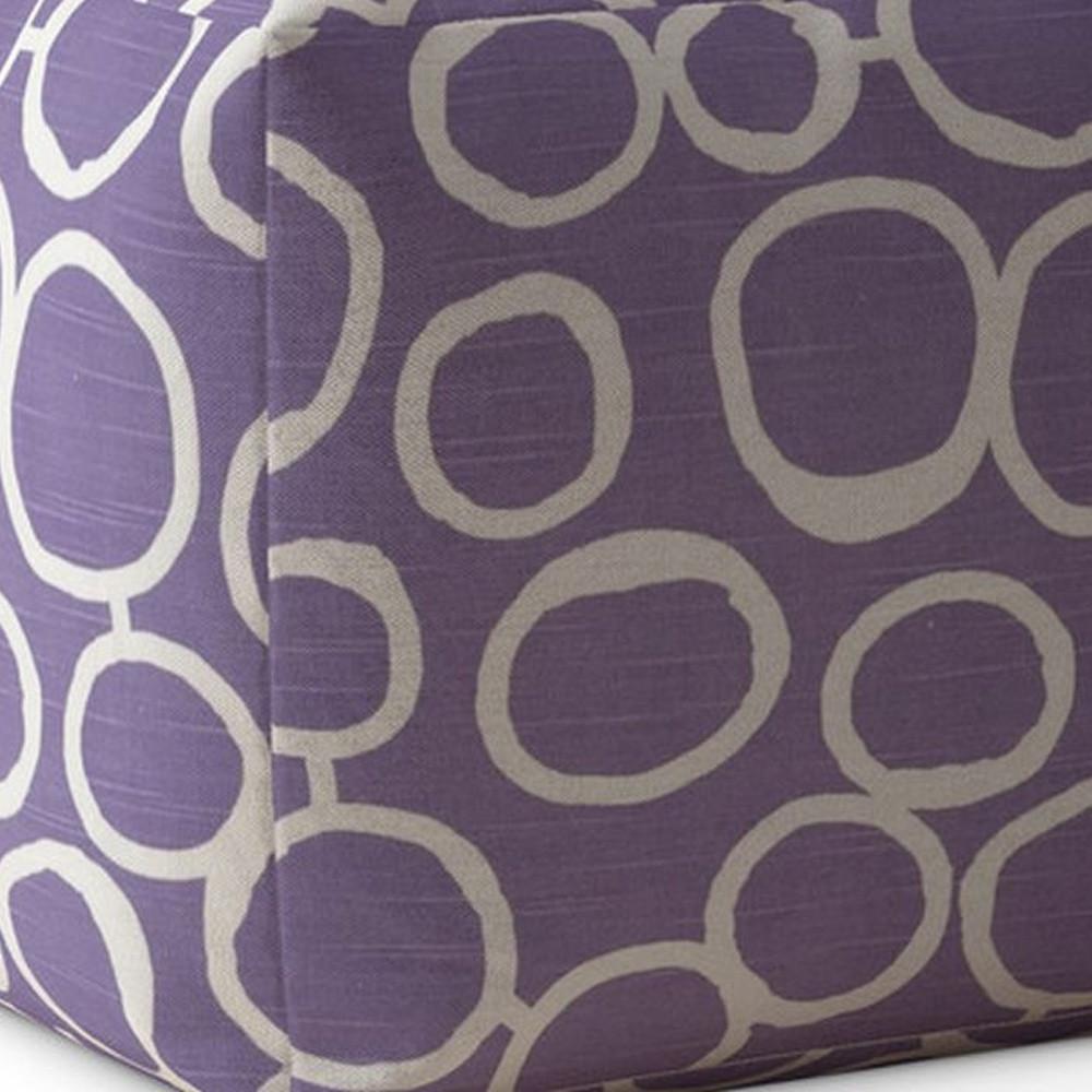 17" Purple And White Cotton Abstract Pouf Ottoman. Picture 3
