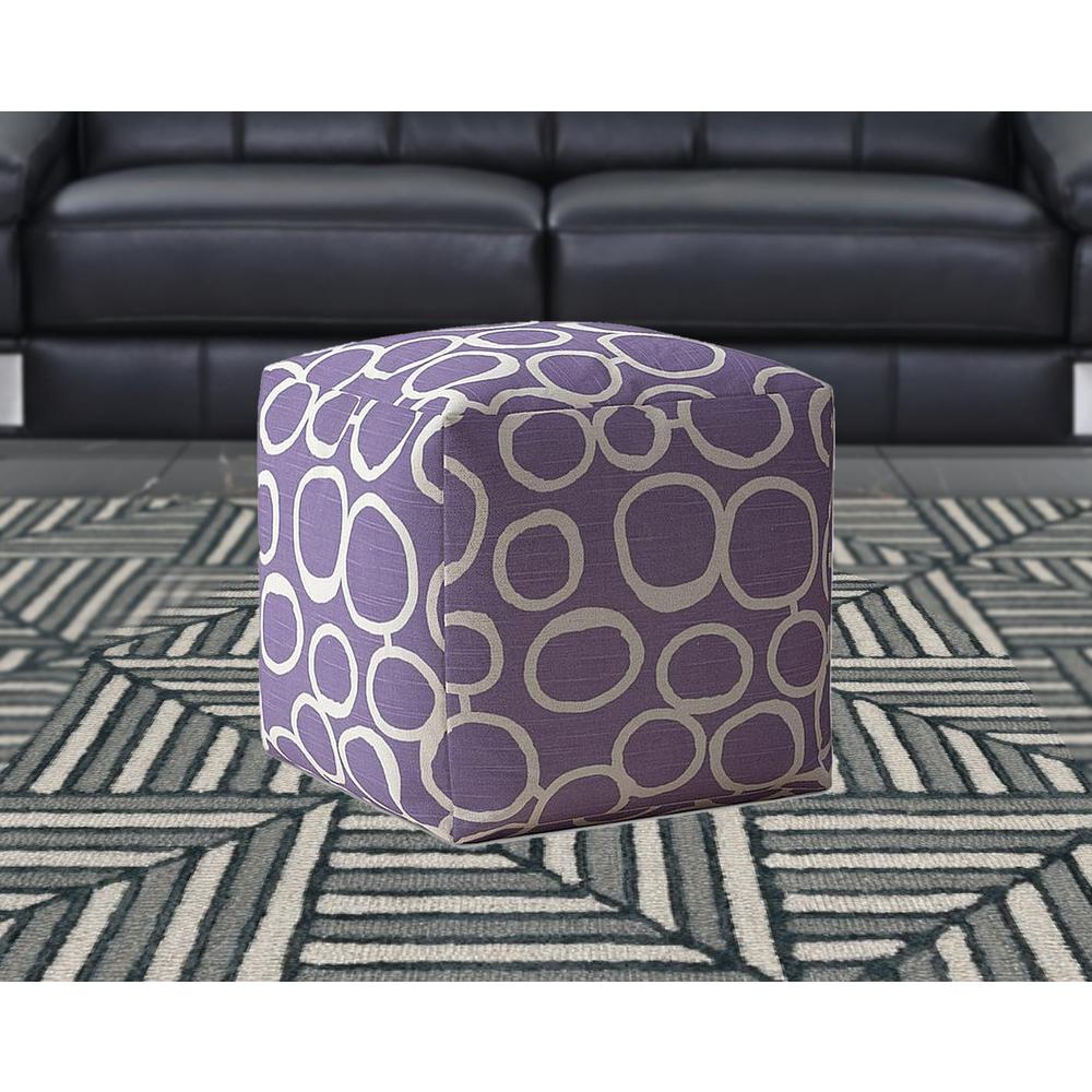 17" Purple And White Cotton Abstract Pouf Ottoman. Picture 2