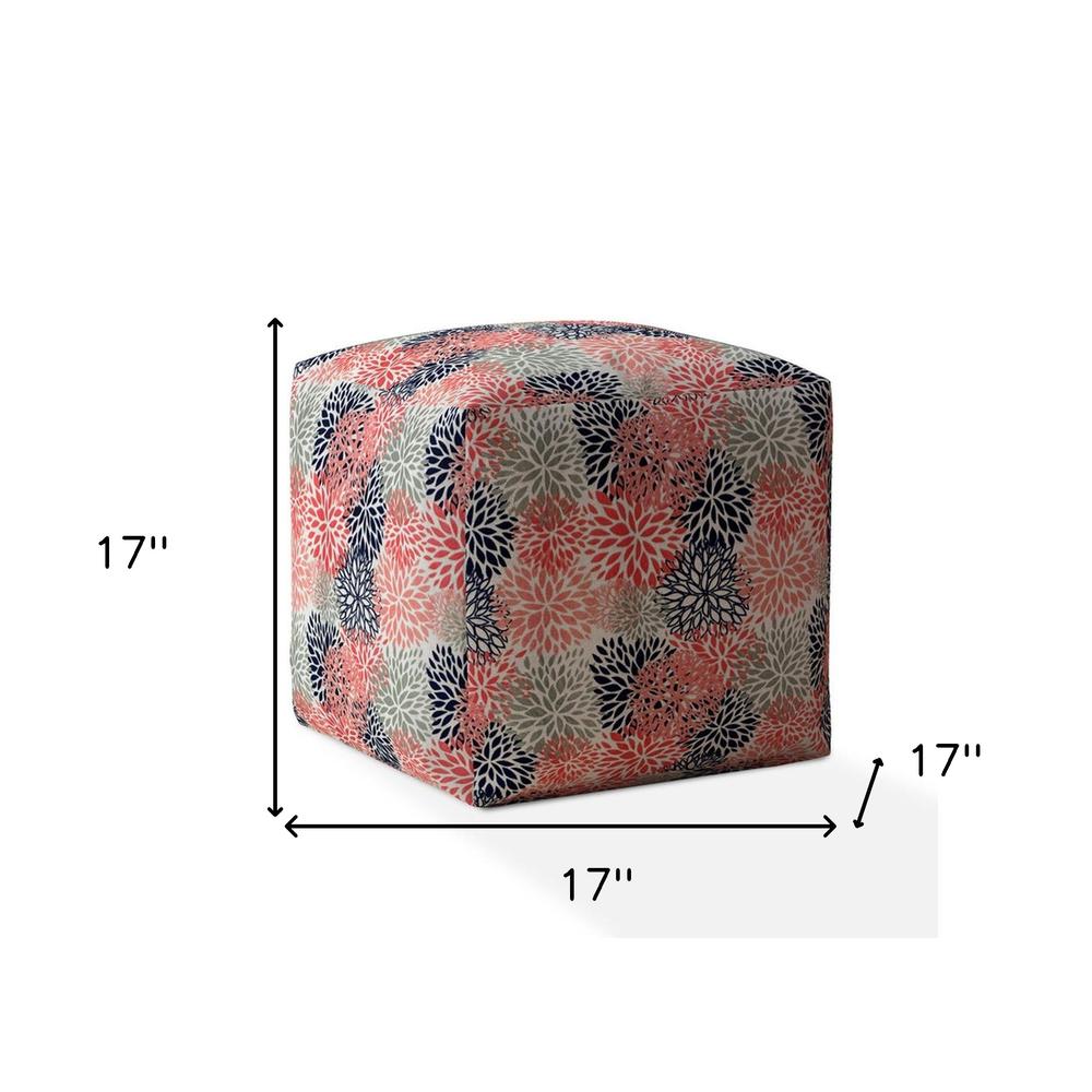 17" Coral Polyester Floral Pouf Ottoman. Picture 5