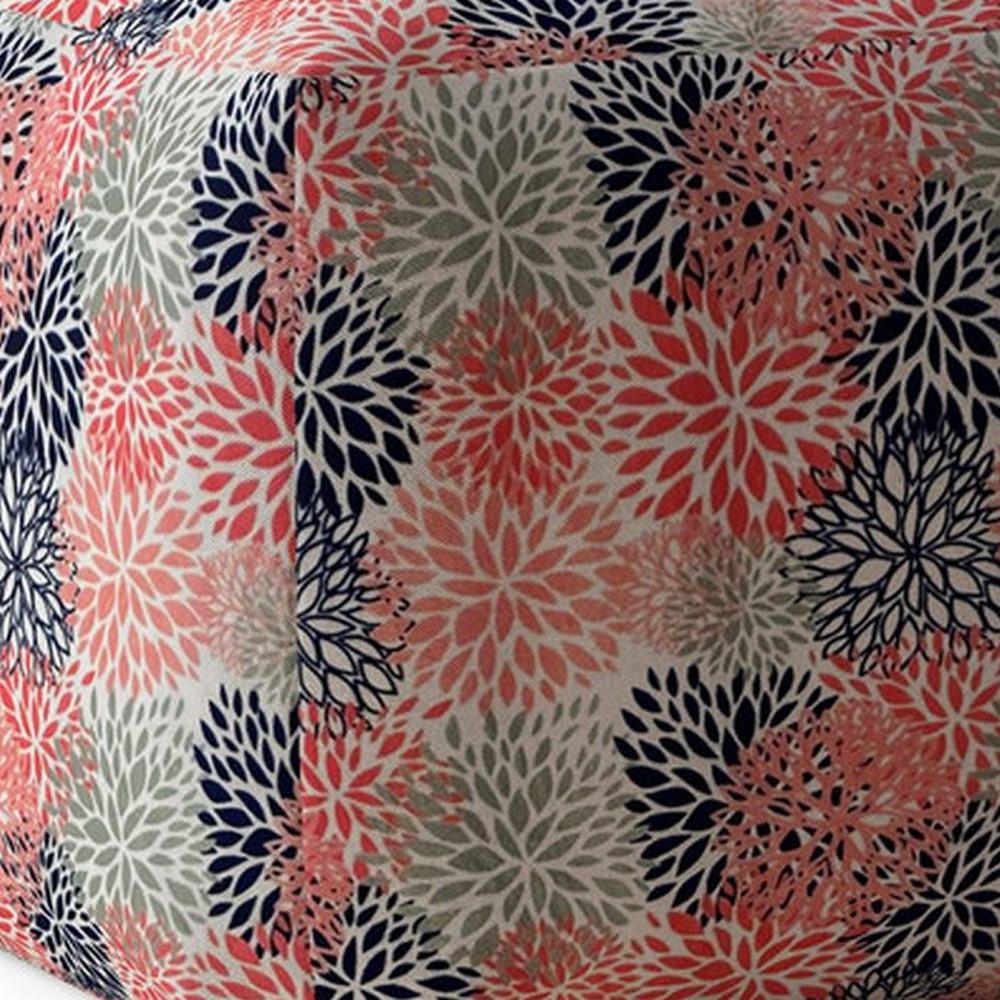 17" Coral Polyester Floral Pouf Ottoman. Picture 3