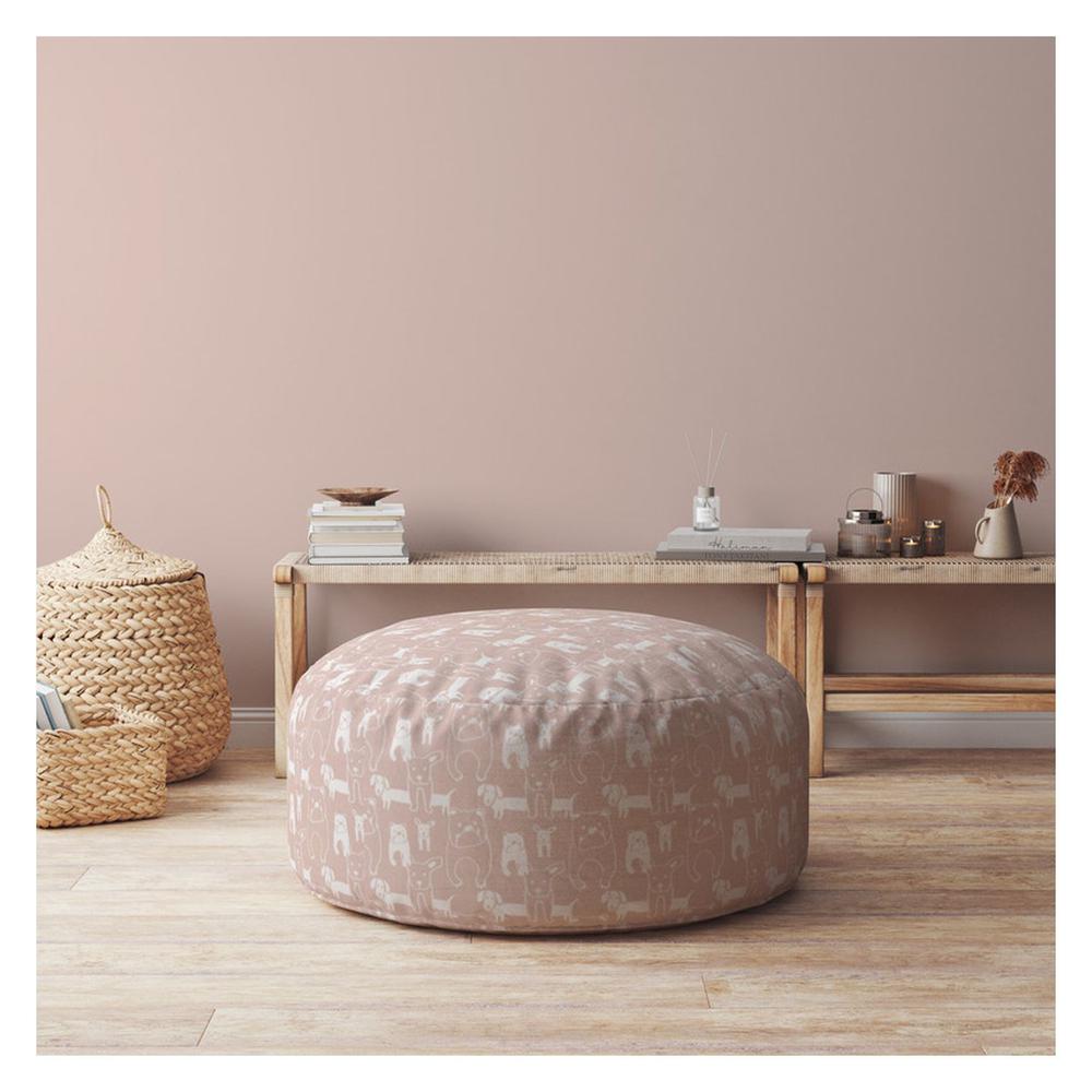 24" Pink Cotton Round Animal Print Pouf Ottoman. Picture 4