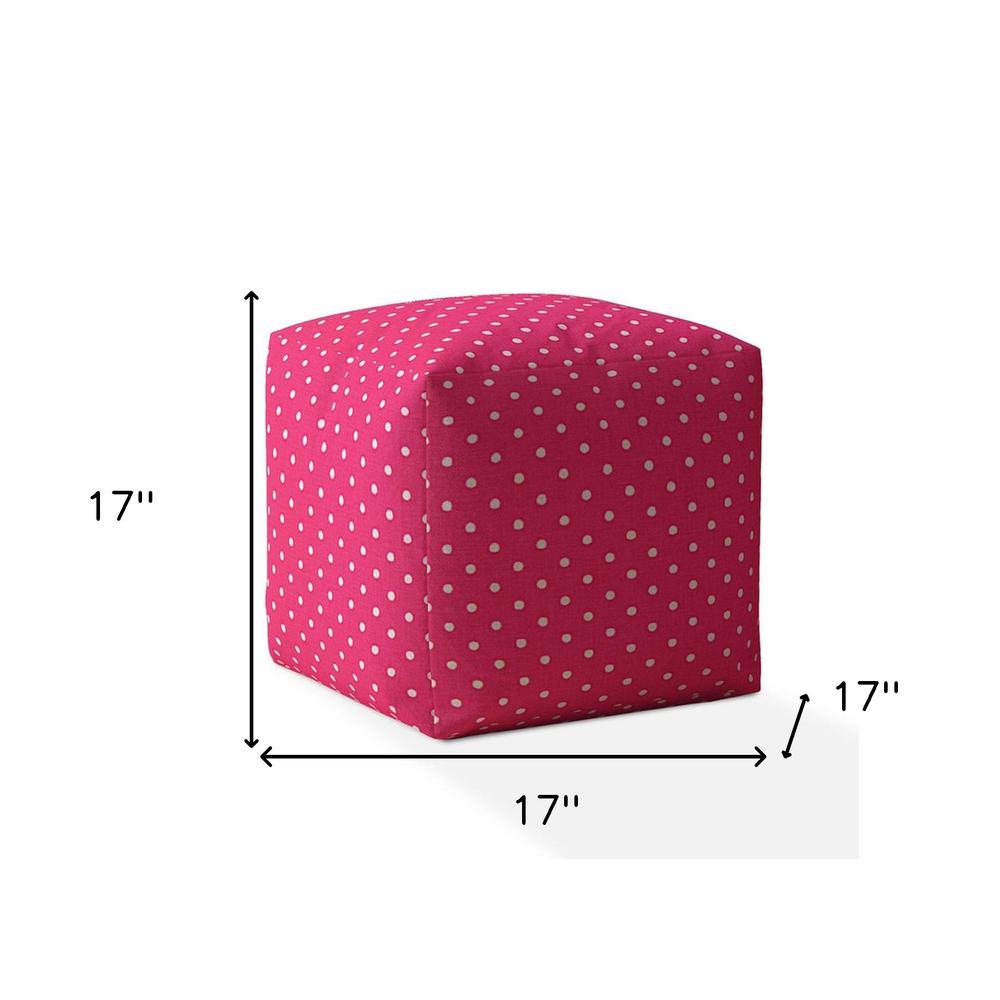 17" Pink Cotton Polka Dots Pouf Ottoman. Picture 5