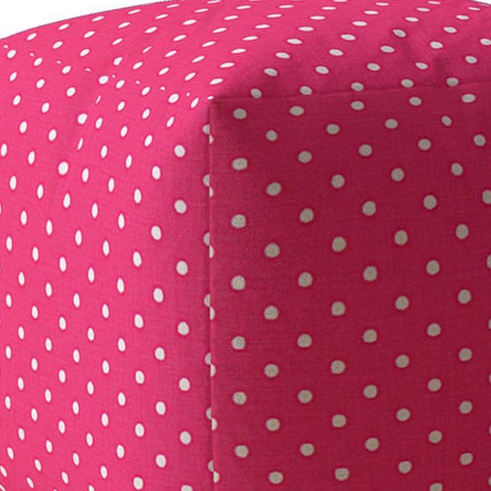 17" Pink Cotton Polka Dots Pouf Ottoman. Picture 3