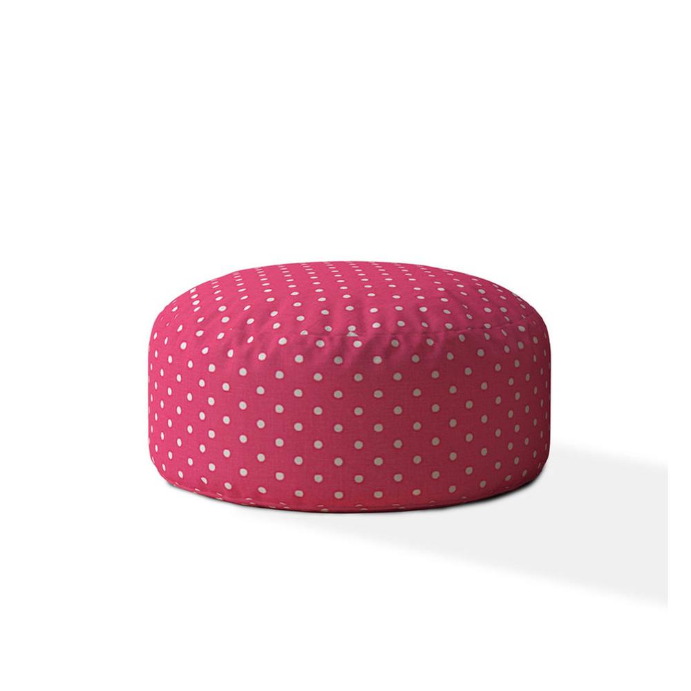 24" Pink Cotton Round Polka Dots Pouf Ottoman. Picture 1