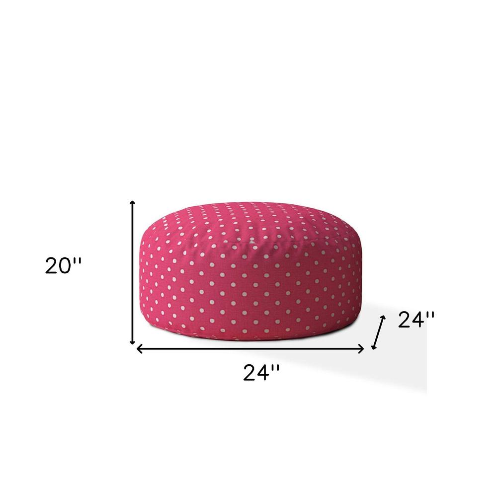 24" Pink Cotton Round Polka Dots Pouf Ottoman. Picture 5