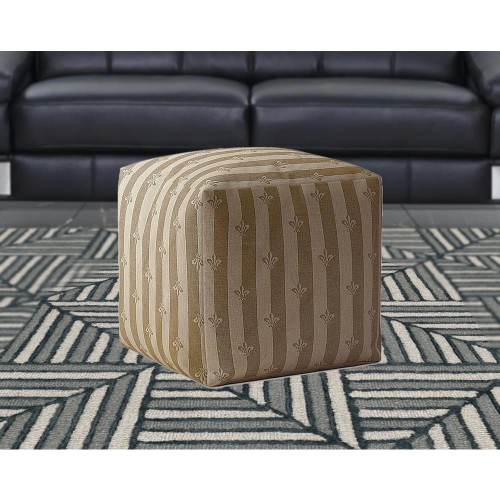 17" Taupe Flax Floral Pouf Ottoman. Picture 2