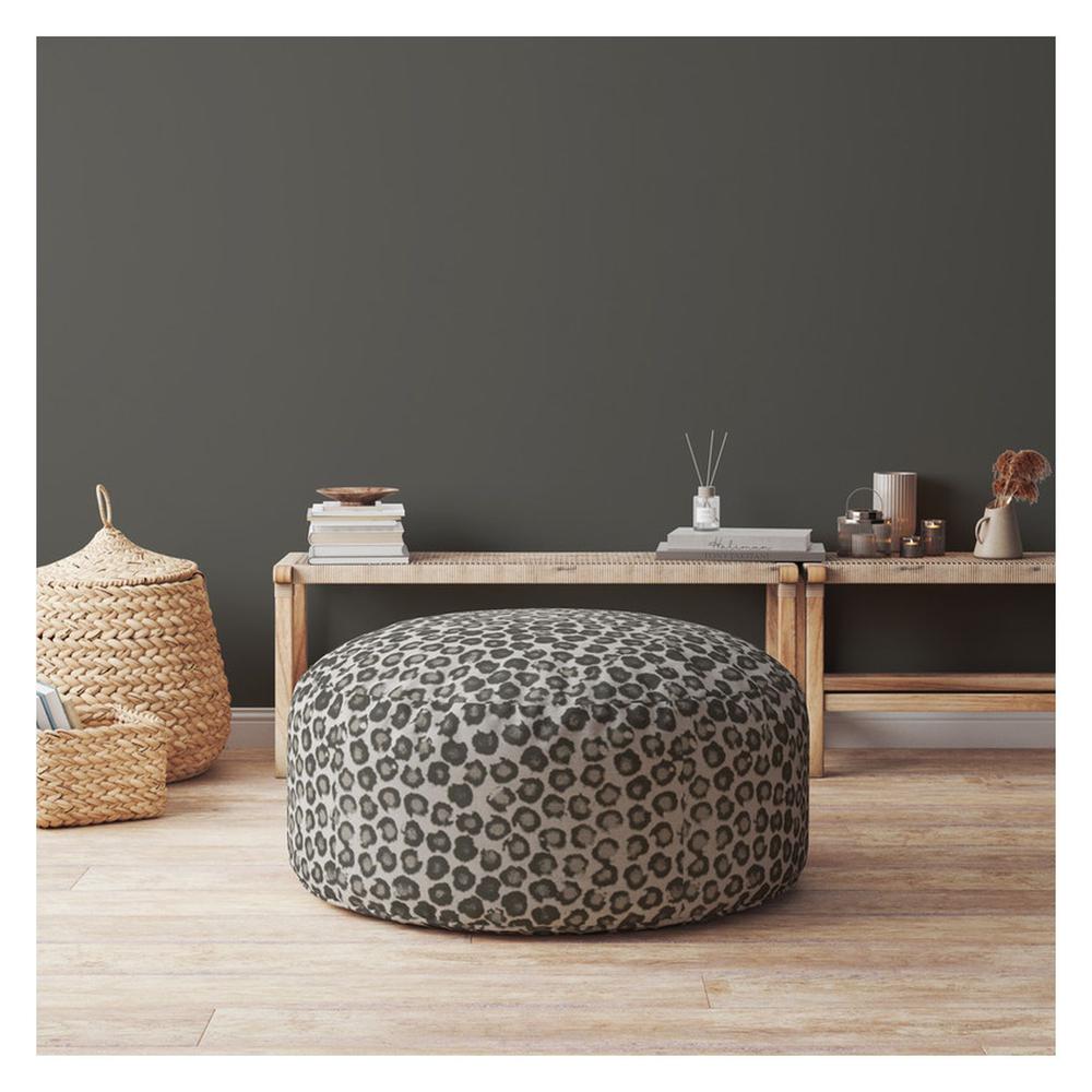 24" Beige Flax Round Floral Pouf Ottoman. Picture 4