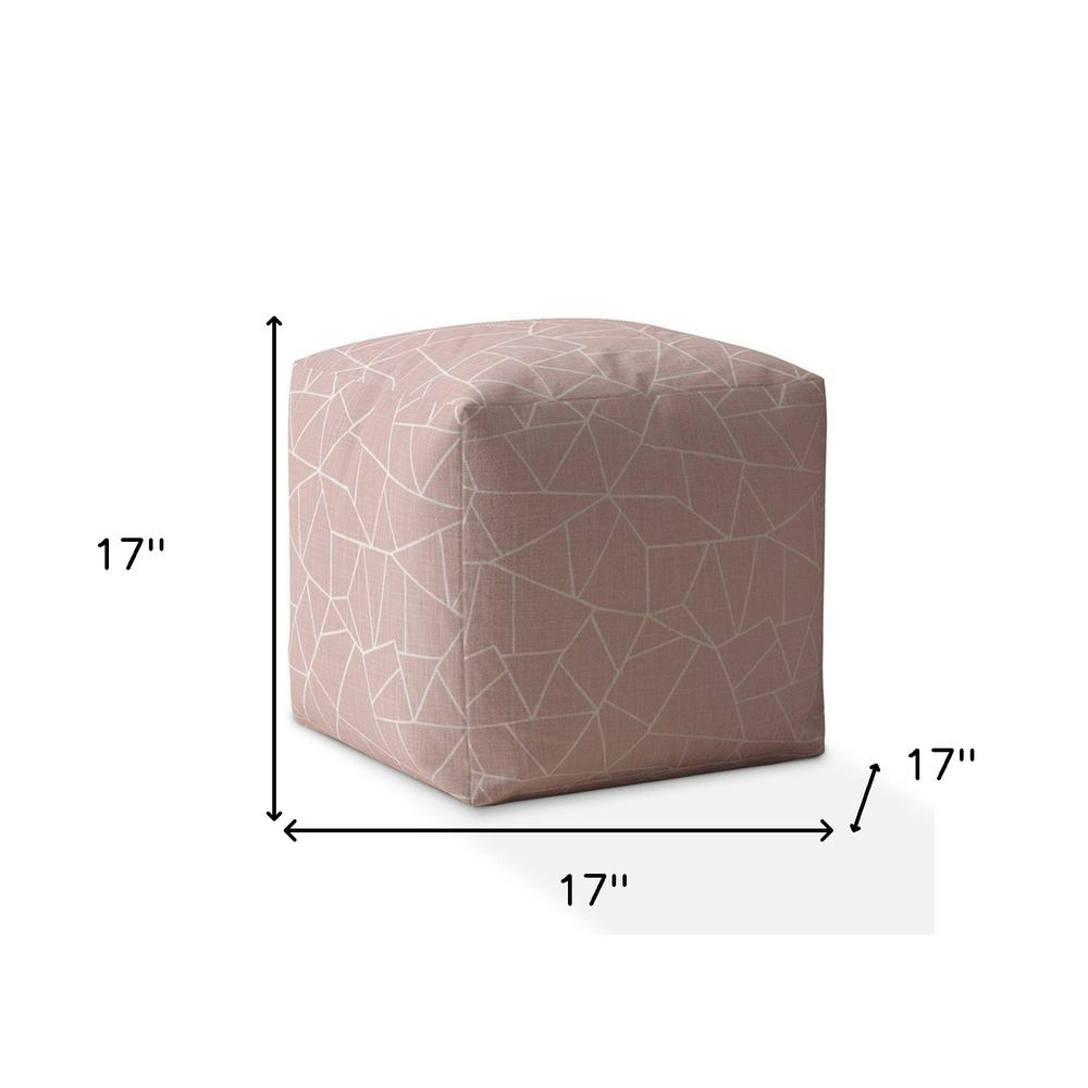 17" Pink Canvas Geometric Pouf Ottoman. Picture 5