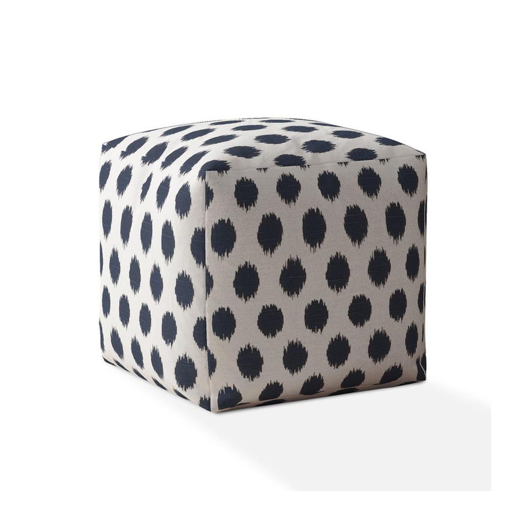 17" Blue And White Canvas Polka Dots Pouf Ottoman. Picture 1