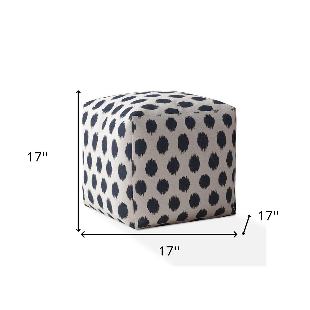 17" Blue And White Canvas Polka Dots Pouf Ottoman. Picture 5