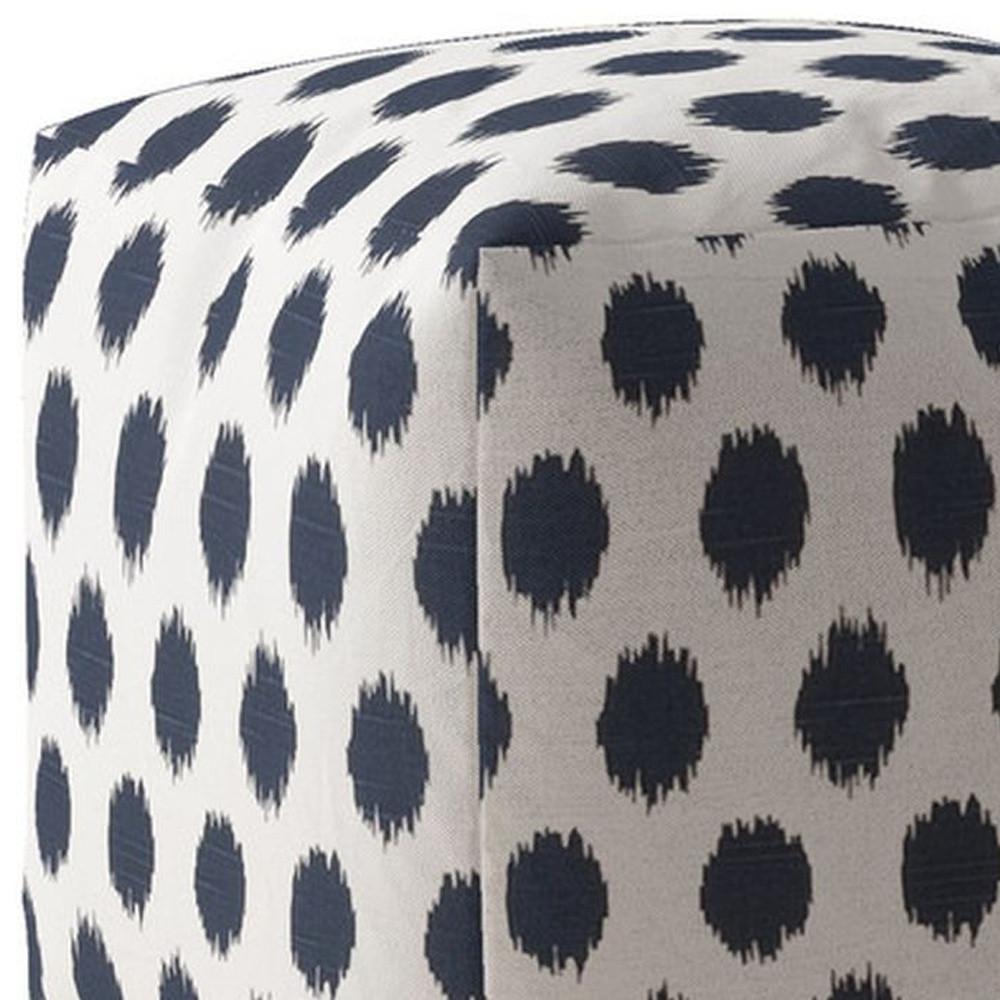 17" Blue And White Canvas Polka Dots Pouf Ottoman. Picture 3