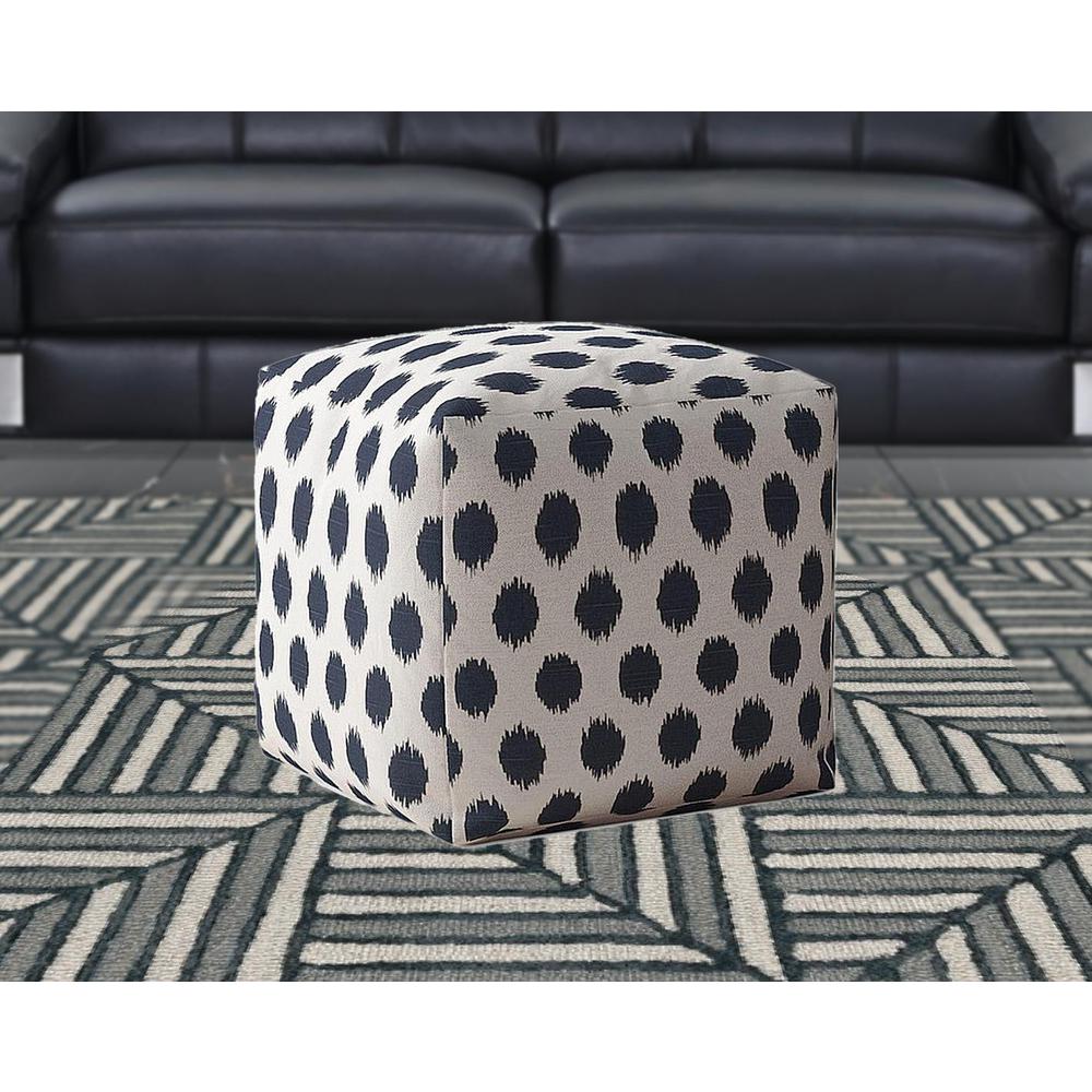 17" Blue And White Canvas Polka Dots Pouf Ottoman. Picture 2