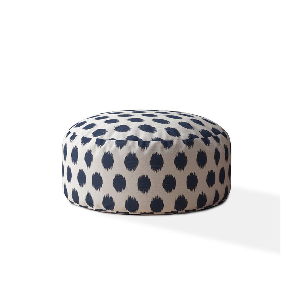 24" Blue And White Canvas Round Polka Dots Pouf Ottoman. Picture 1