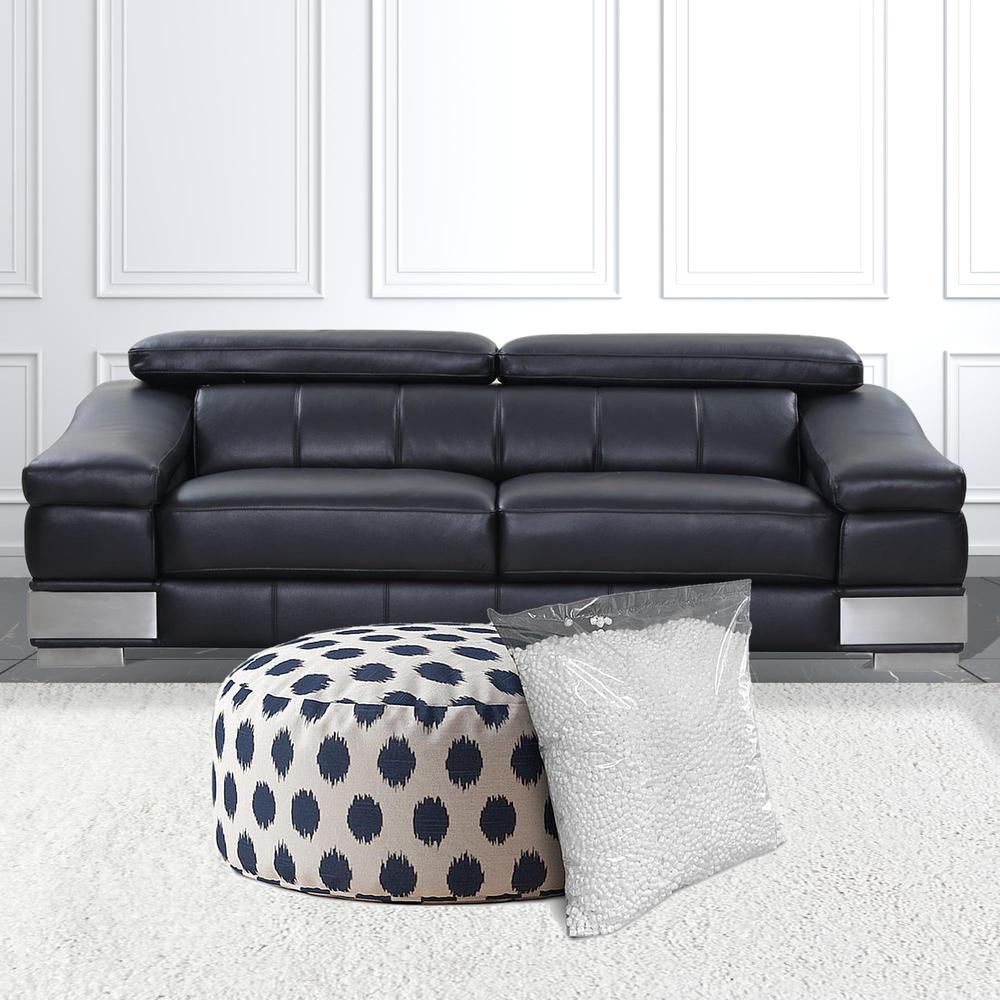 24" Blue And White Canvas Round Polka Dots Pouf Ottoman. Picture 3
