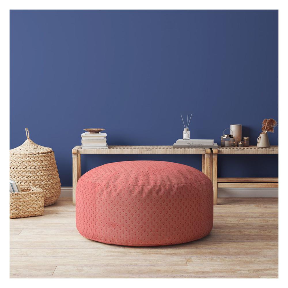 24" Coral Polyester Round Pouf Ottoman. Picture 4