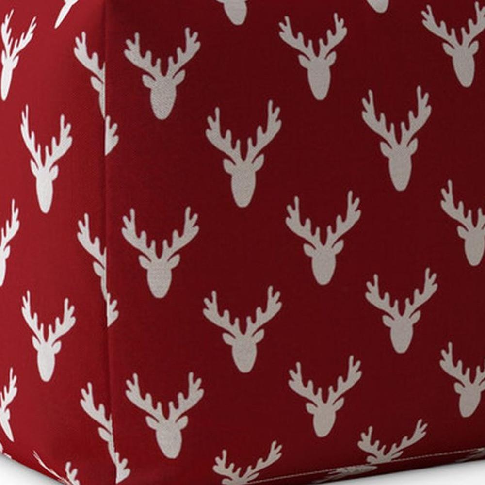 17" Red And White Cotton Stag Pouf Ottoman. Picture 3