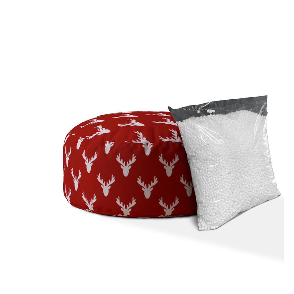 24" Red And White Cotton Round Stag Pouf Ottoman. Picture 2