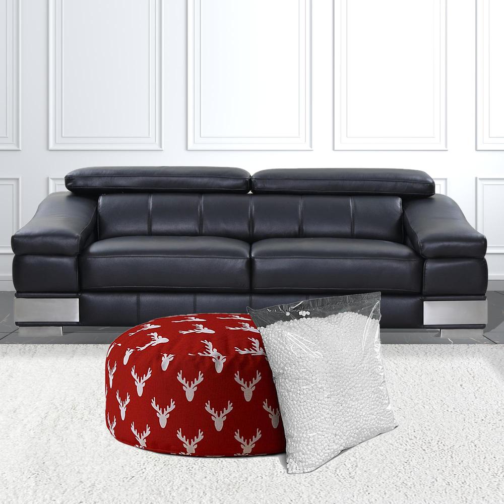 24" Red And White Cotton Round Stag Pouf Ottoman. Picture 3
