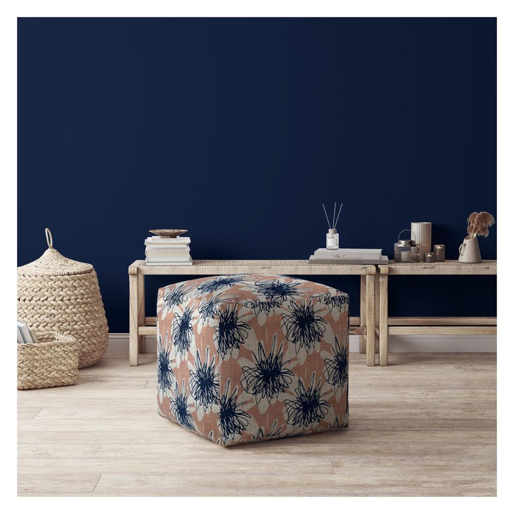 17" Pink And Blue Canvas Floral Pouf Ottoman. Picture 4