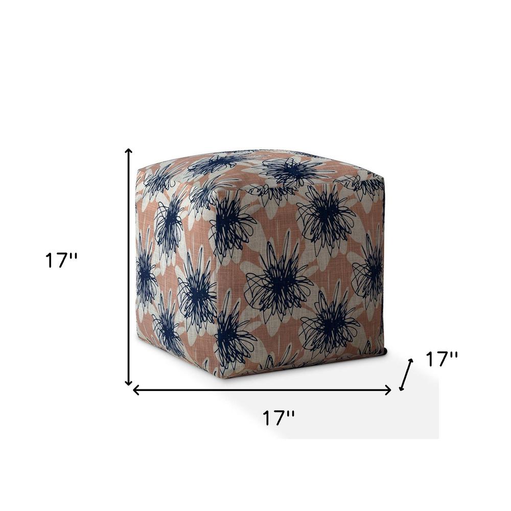 17" Pink And Blue Canvas Floral Pouf Ottoman. Picture 5