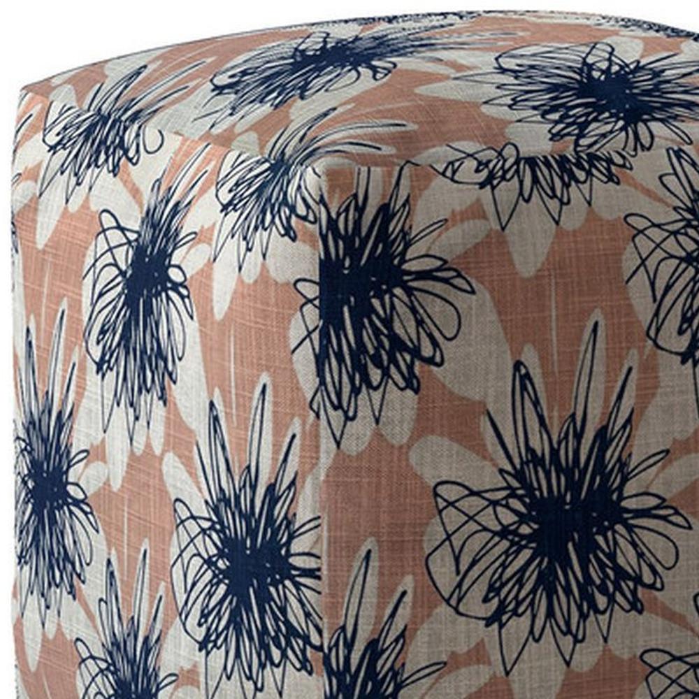 17" Pink And Blue Canvas Floral Pouf Ottoman. Picture 3
