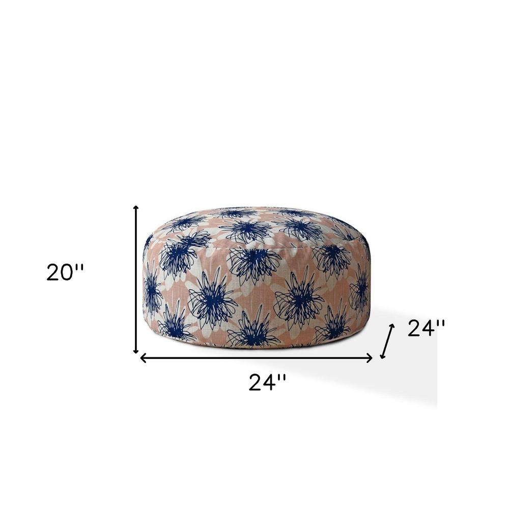 24" Pink And Blue Canvas Round Floral Pouf Ottoman. Picture 5
