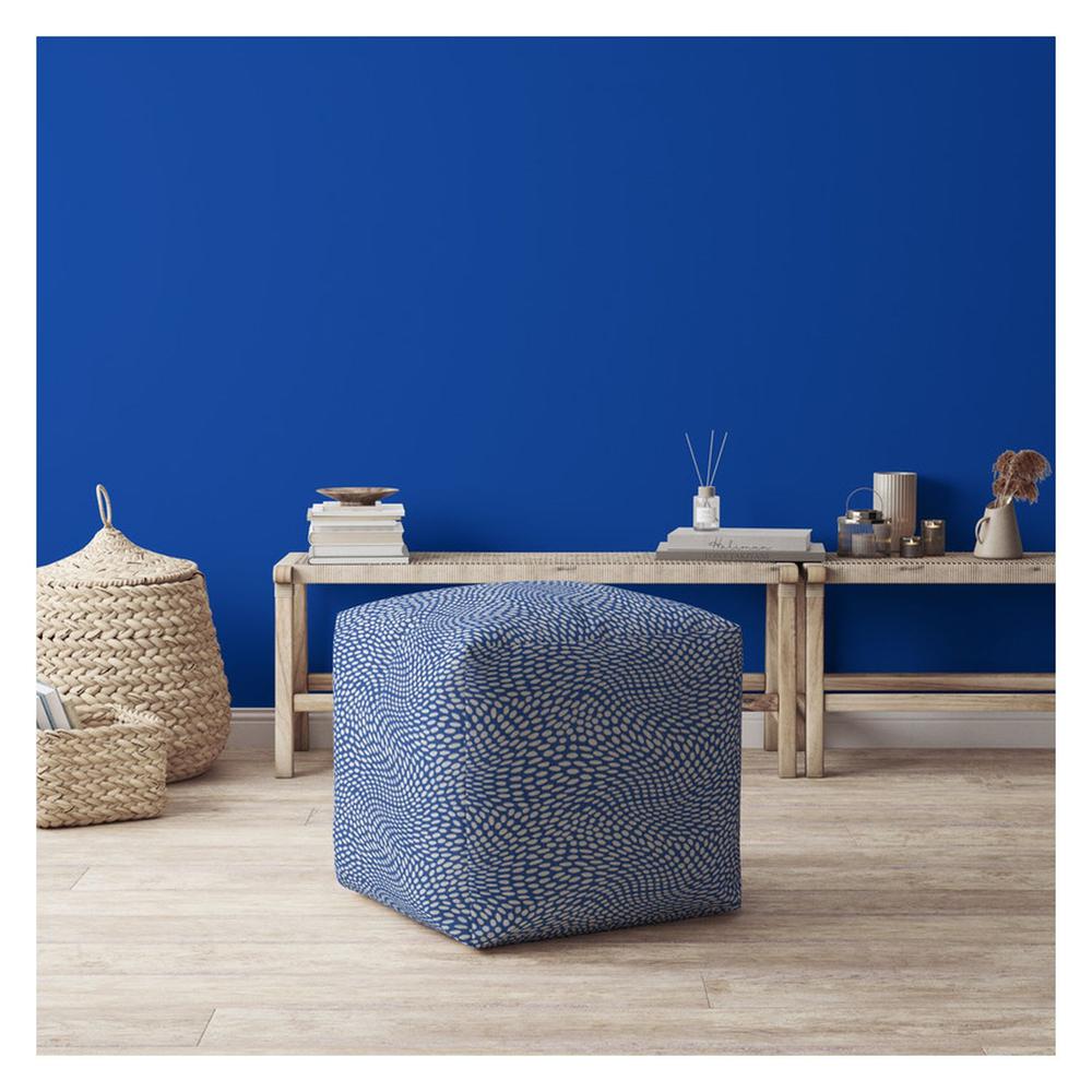17" Blue And White Canvas Polka Dots Pouf Ottoman. Picture 4
